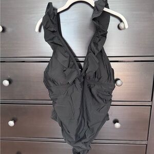 Black Ruffled One-Piece Swimsuit